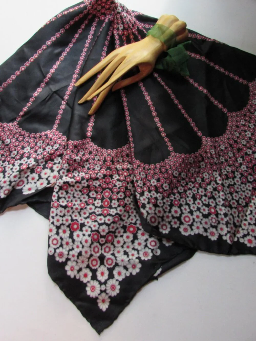 Lazarus Silk Scarf Made in Italy Black with Pink Blossoms